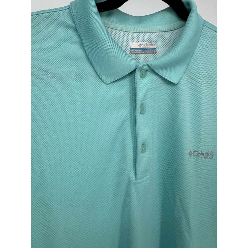 Columbia PFG Men's Aqua Blue Textured Polo Shirt XL/TG Fishing Outdoor - Picture 2 of 9
